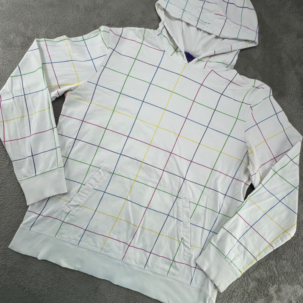 Vurt Hoodie Mens XL White Multi‎ Color Grid Windowpane Good Cotton Lightweight